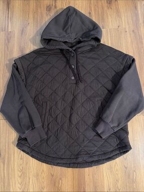 Palmetto Moon Quilted Hooded Pullover Jacket - Chocolate Brown